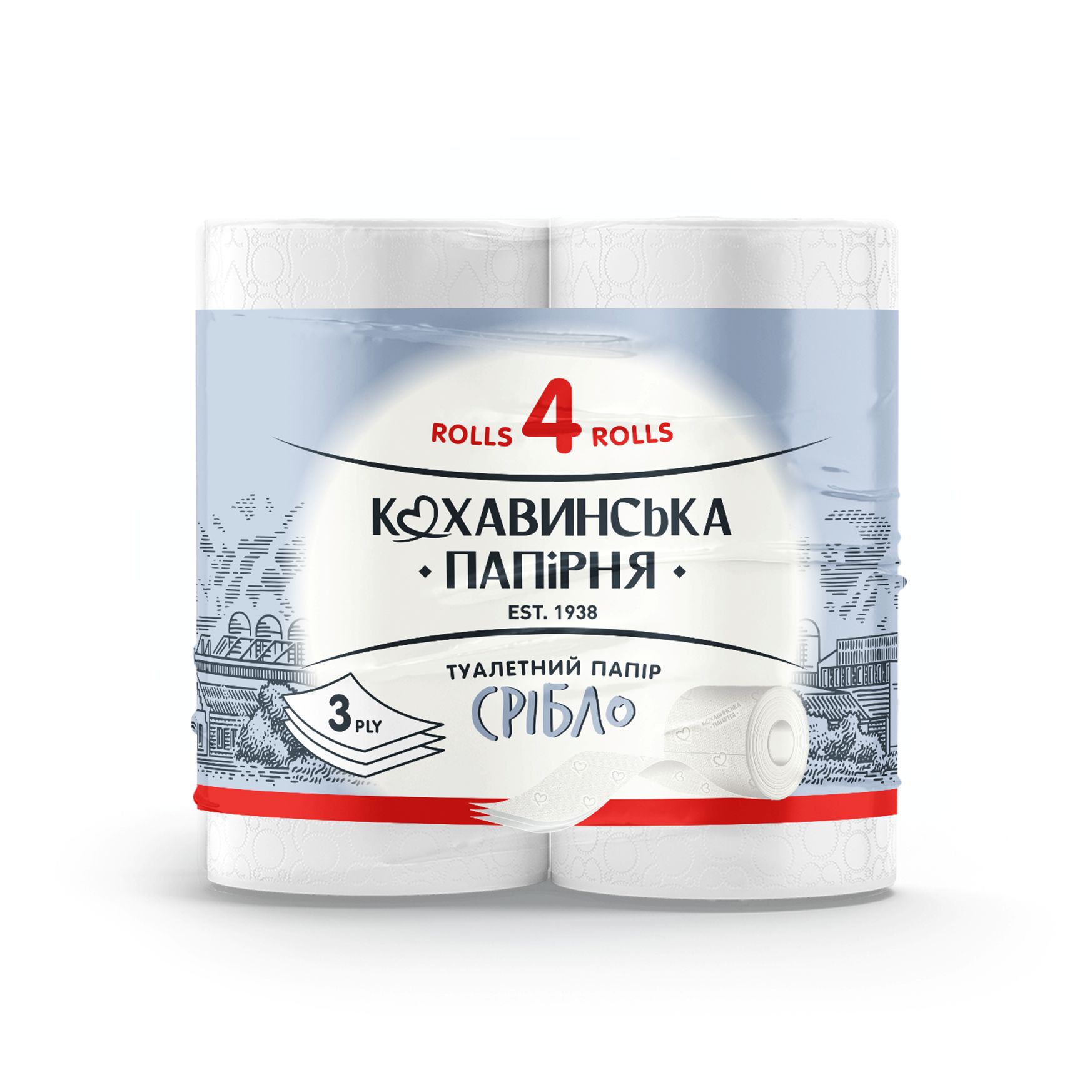 Папір туалетний «Срібло» целюлозний білий 3-шари 160 відривів 18,4 м (4шт)